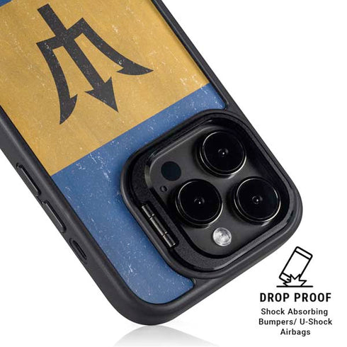 Barbados Flag Distressed iPhone 15 Pro Max Kickstand Case